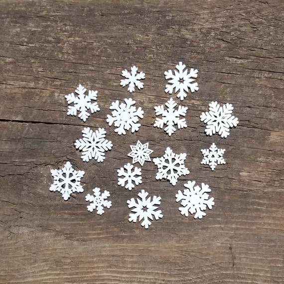 NEW Larger Packages White Pre-painted Wood Laser Cut 1 3/8 and 1 Snowflakes  for Wood Crafts, Signs Etc. 