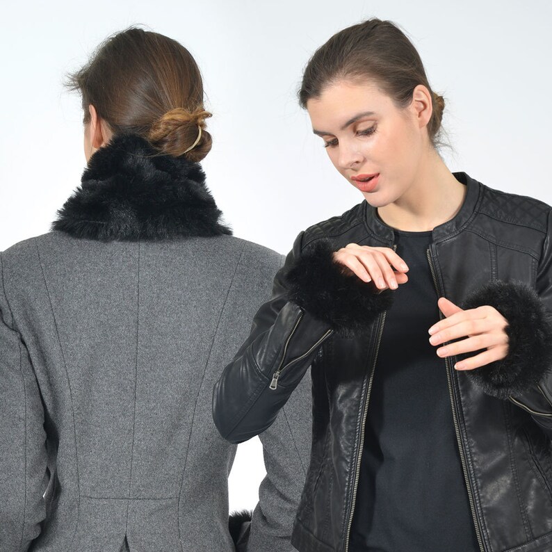 A set of detachable faux fur collar and cuffs Etsy