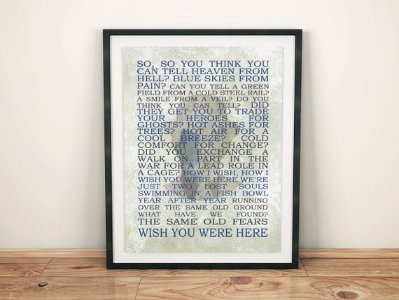 Pink Floyd Decor Wish You Were Here Song Lyrics Print Etsy