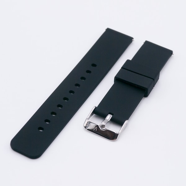 Coal Black Quick Release Silicone Watch Strap (20mm-22mm)