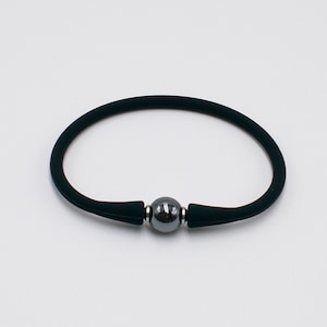 Hematite on Charcoal Black Silicone Bracelet