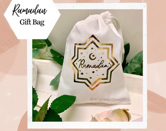 Ramadan Gift Bag - Gold Foiling - Cotton drawstring bag - Ramadan party favour