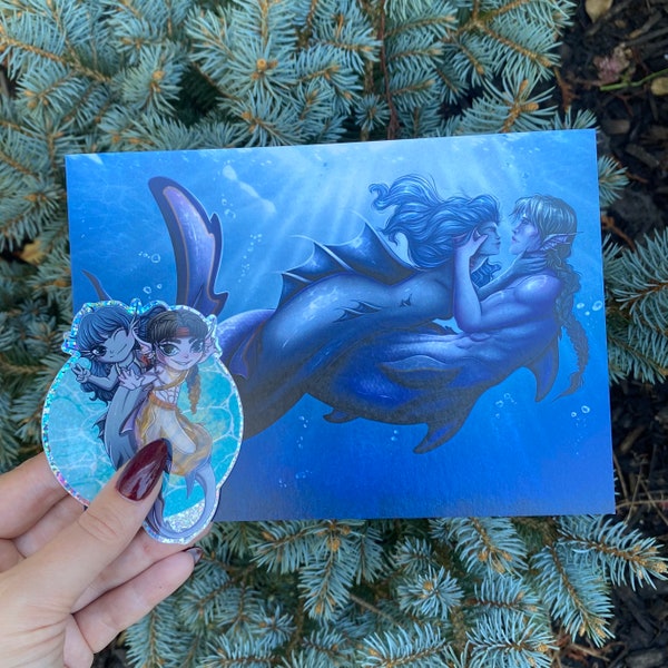 Jaxx And Elyse, Merfolk OC Print And Sticker