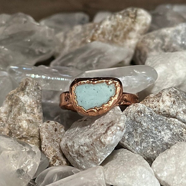 Light Blue Slag Ring Ring Size 7 1/4 Blue Slag From Virginia Vintage Iron Ore Slag Ring Copper Electroformed Hand Textured Narrow Band