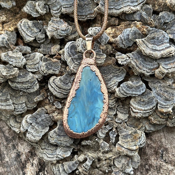 Shades of Blue Electroformed Slag Necklace/Copper Electroformed Jewelry/Blue Slag Jewelry/Copper Vintage Slag Pendant/Unique Gift Idea