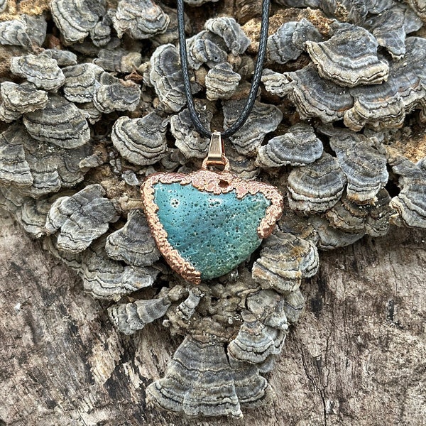 Blue Heart Shape Electroformed Slag Necklace/Air Bubbles/Copper Necklace/Copper Vintage Slag Pendant/Unique Gift/Gift for Her Gift for Mom