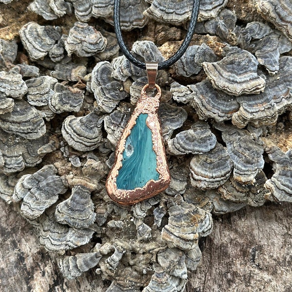 Electroformed Blue Slag Necklace/Blue Necklace/Copper Vintage Slag Pendant/Electroformed Necklace/Gift for Her/Gift for Mom