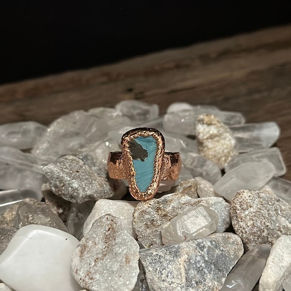 Vintage Iron Ore Blue and Black Slag Stone Ring Size 8 By-Product Iron Ore Furnaces Electroformed Ring Copper Hand Textured Wide Band