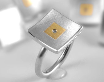 Classy and elegant square gold silver ring with diamond for all occasions.