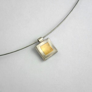 Minimal square charm with 22K gold fused on 925 silver, Simple square charm, Silver and gold necklace, Gift for her, Gold over silver charm image 1