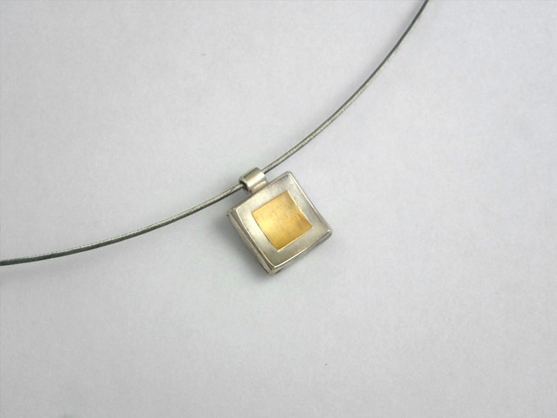 Minimal square charm with 22K gold fused on 925 silver, Simple square charm, Silver and gold necklace, Gift for her, Gold over silver charm image 1