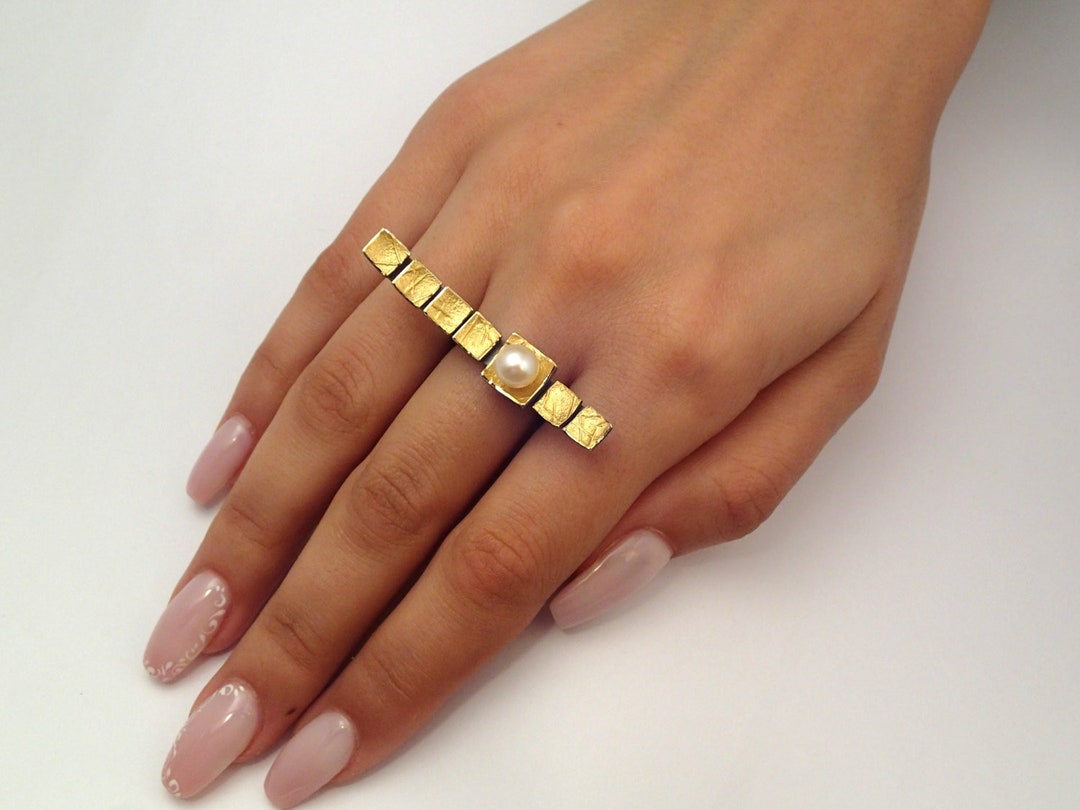 Black Gold Ring,unique Big Bar Ring,artistic Statement Ring Made of