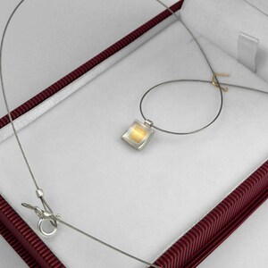 Minimal square charm with 22K gold fused on 925 silver, Simple square charm, Silver and gold necklace, Gift for her, Gold over silver charm image 2