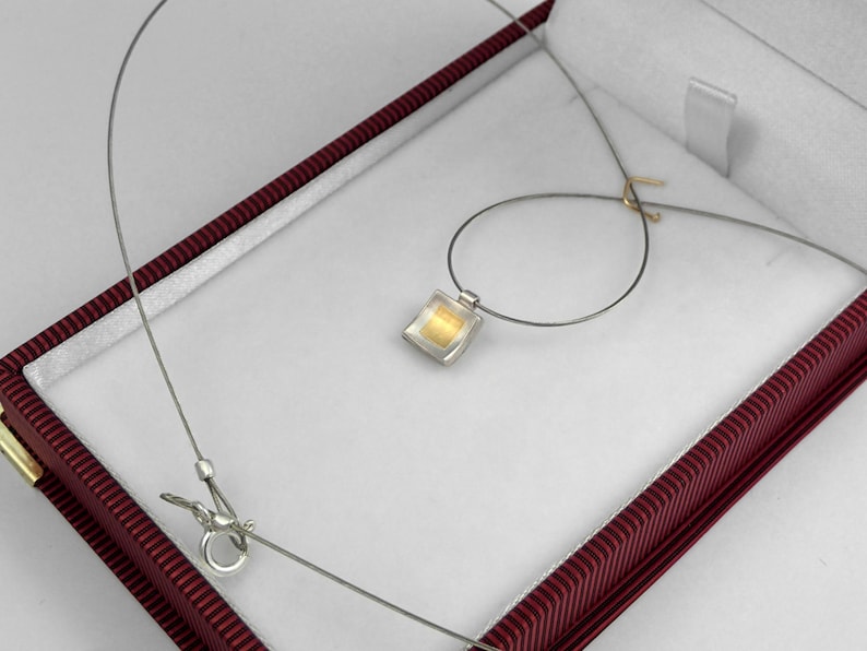 Minimal square charm with 22K gold fused on 925 silver, Simple square charm, Silver and gold necklace, Gift for her, Gold over silver charm image 2