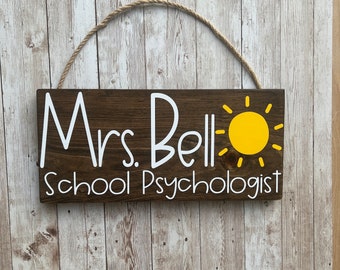 Personalized School Psychologist, School Counselor, Teacher Hanging Name Sign – Unique Sun-themed Decor – Thoughtful Gift for Educators