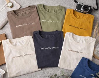 Emotioneel offline T-shirt met print | Minimalistisch zwaargewicht katoenen overhemd