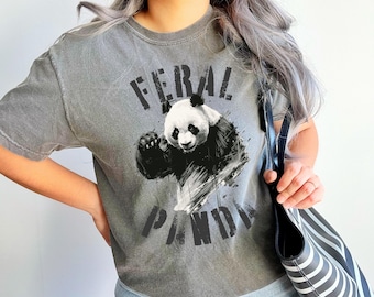 Grafisch T-shirt Feral Panda Core Print, uniseks katoen comfort kleur Meme geïnspireerd viral T-shirt