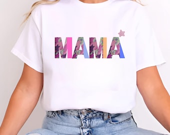 Mama Star-T-shirt met patchworkprint, uniseks 'MAMA' grafisch cadeau voor moeders (huisdier)moeders