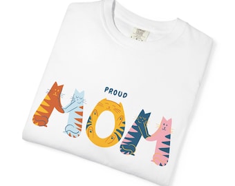 Proud Mom MAMA T-shirt met kattenletterprint, uniseks grafisch cadeau voor moeders en huisdiermoeders