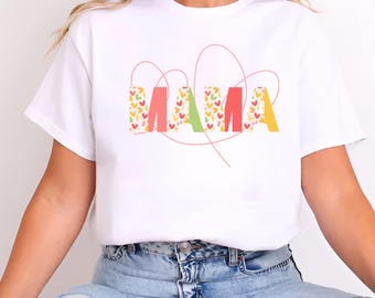 MAMA HEARTS T-shirt met print, uniseks 'MAMA' grafisch cadeau voor moeders (huisdier)moeders