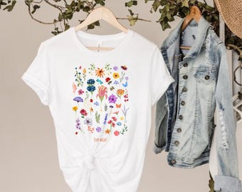 Bloemenweide wilde bloemen illustratie katoenen T-shirt grafisch T-shirt cadeau voor bloemenliefhebbers Moederdag Zus dochter verjaardag