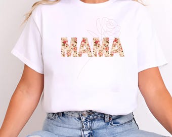 MAMA T-shirt met vintage bloemenprint, uniseks 'MAMA' grafisch cadeau voor moeders huisdiermoeders