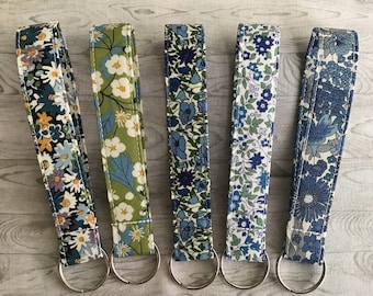 Liberty Fabric Wristlet Keyfob: Floral Tana Lawn Keyring Mitsi Petal and Bud Libby