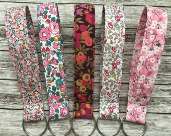 Liberty Fabric Keyfob Wristlet: Handmade Floral Tana Lawn Keyring