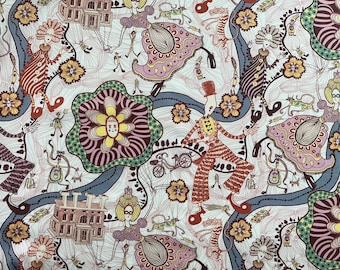 Liberty London Tana Lawn Fabric Remnant: Grayson Perry, Shirley Smith 100% Cotton white