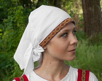 Kerchief Linen Medieval Women Head covering Coif for LARP Renfaire Viking Slavic Events