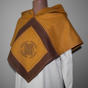 Renfaire Linen Hood – Medieval Viking Hood LARP Fantasy SCA Cape with Celtic Knot