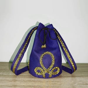 LARP baggy bag renfaire fantasy pouch woolen dark blue (bottom diameter 6”; height 10”)