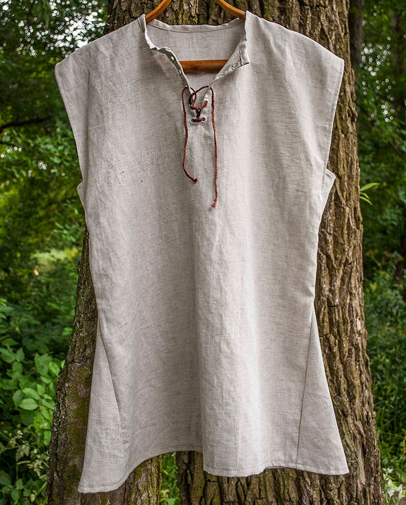 Medieval Sleeveless tunic Folk shirt Untreated linen Viking Etsy