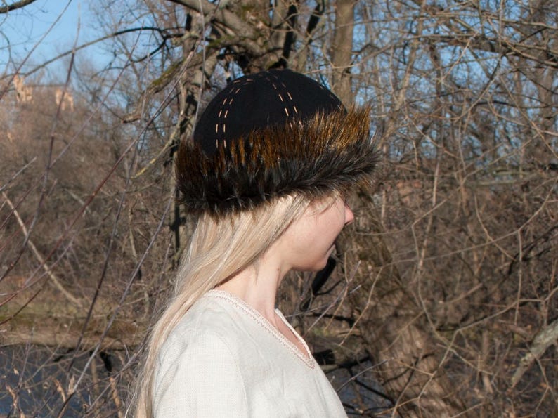 Medieval Woolen Hat LARP Renfaire Viking Cap Round made according Birka historical find image 10