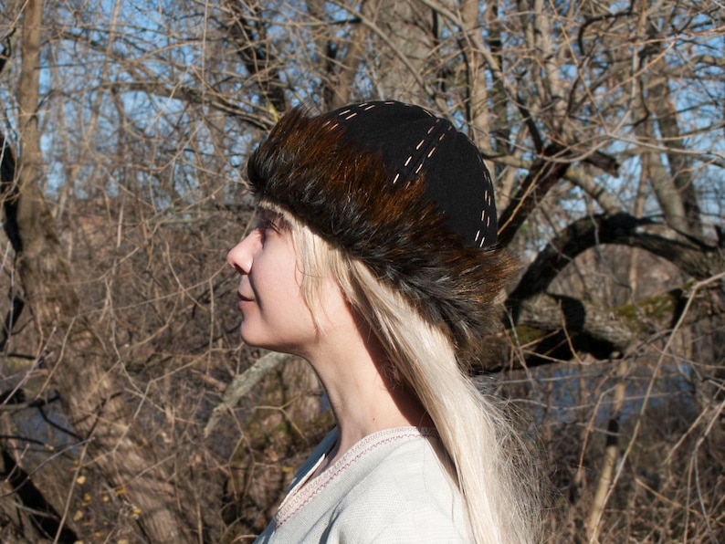 Medieval Woolen Hat LARP Renfaire Viking Cap Round made according Birka historical find image 6
