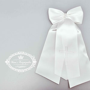 Candle bow satin cross KS108 silver candle decoration & protection for baptism candles or communion candles