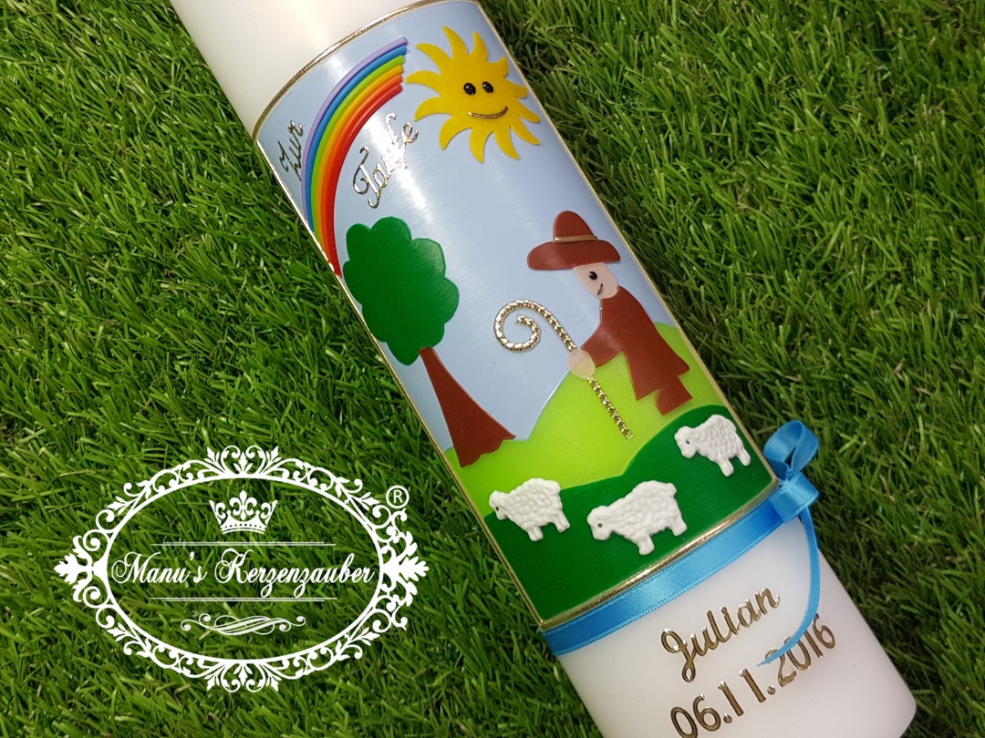 Christening Candle With Sun and Rainbow Etsy