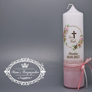 Christening candle vintage for girls with flower wreath in rustic style TK472-V-U lovingly handmade image 3