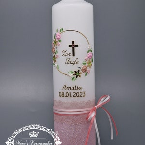 Christening candle vintage for girls with flower wreath in rustic style TK472-V-U lovingly handmade image 4