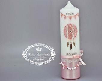 Baptism candle dream catcher girl soft pink > stock clearance!