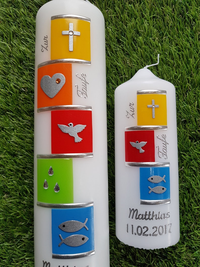 Baptism Candle Set with symbols Etsy