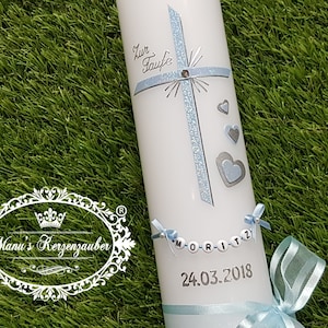 Christening Candle Cross & Hearts