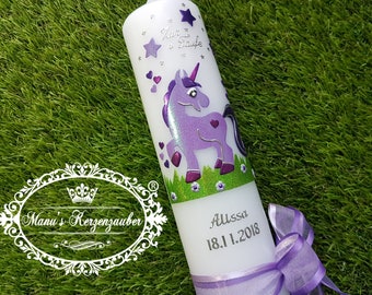 Vela Bautismal Unicornio TK265 - Original Manus Candle Magic - Vela - Chica - Lila - Holoflitter - Luna de miel - Cera - Sin papel de aluminio - Bautismo