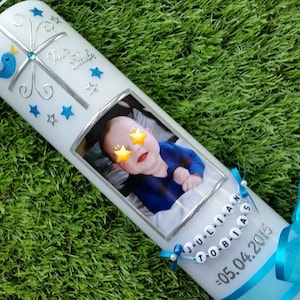 Vela de bautizo con foto para niños y niñas