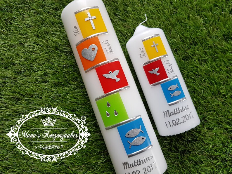 Baptism Candle Set with symbols Etsy