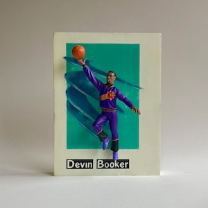 Devin Booker // Phoenix Suns // 3 Dimensional basketball cards //  Reclaimed Wood Art // Starting Lineup Figure Art //  NBA Art