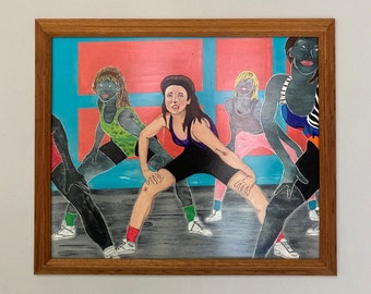 The Queen is Dead // Elaine Benes // Seinfeld // aerobics // Reclaimed Wood Art // Original Painting