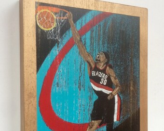 Rasheed Wallace Portland Trail Blazers Painting 1990-91 SkyBox NBA Basketball on Reclaimed Wood