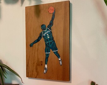 Teal Tendons // Larry Johnson // NBA Art // Painting // Reclaimed Wood Art