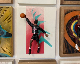 LeBron James Dark Knight // Miami Heat // 3 Dimensional basketball cards //  Reclaimed Wood Art // Starting Lineup Figure Art //  NBA Art